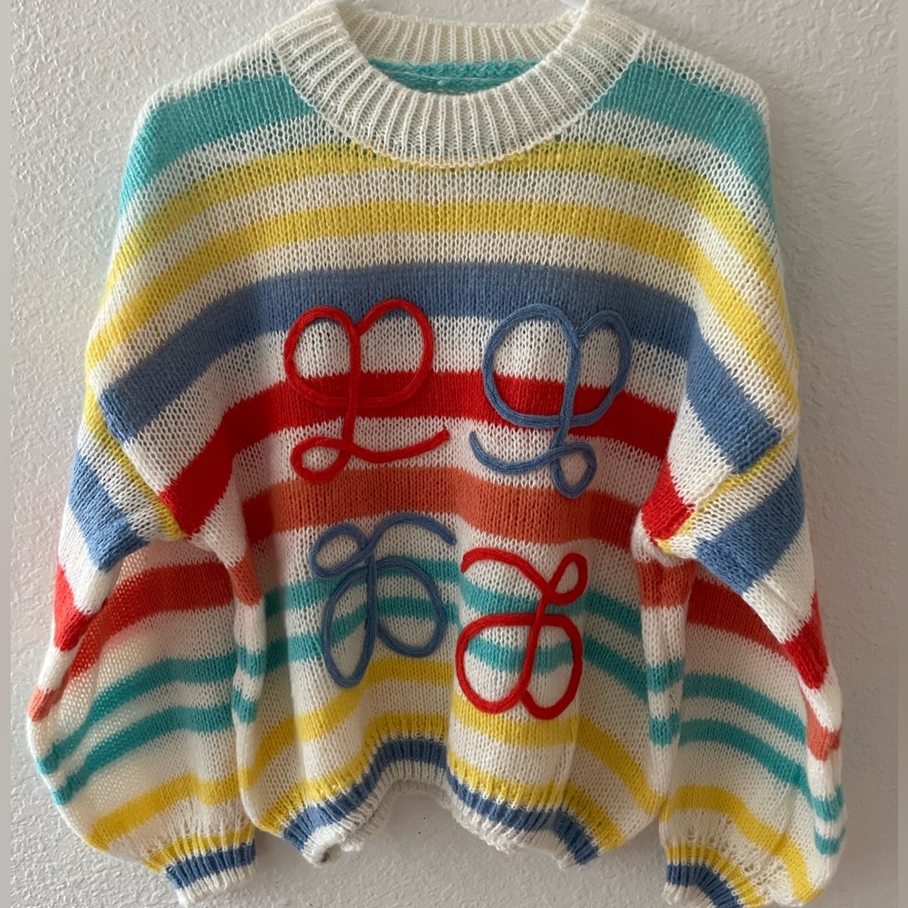 Loewe Anagram embroidered striped mohair-blend sweater dupe